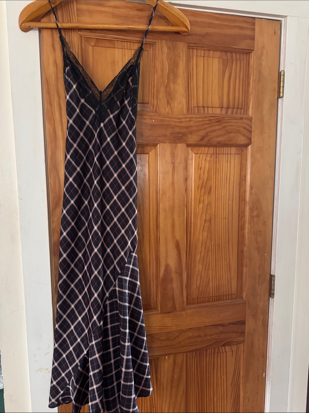 Victoria's Secret Black Plaid Lace-Trim Slip Dress
